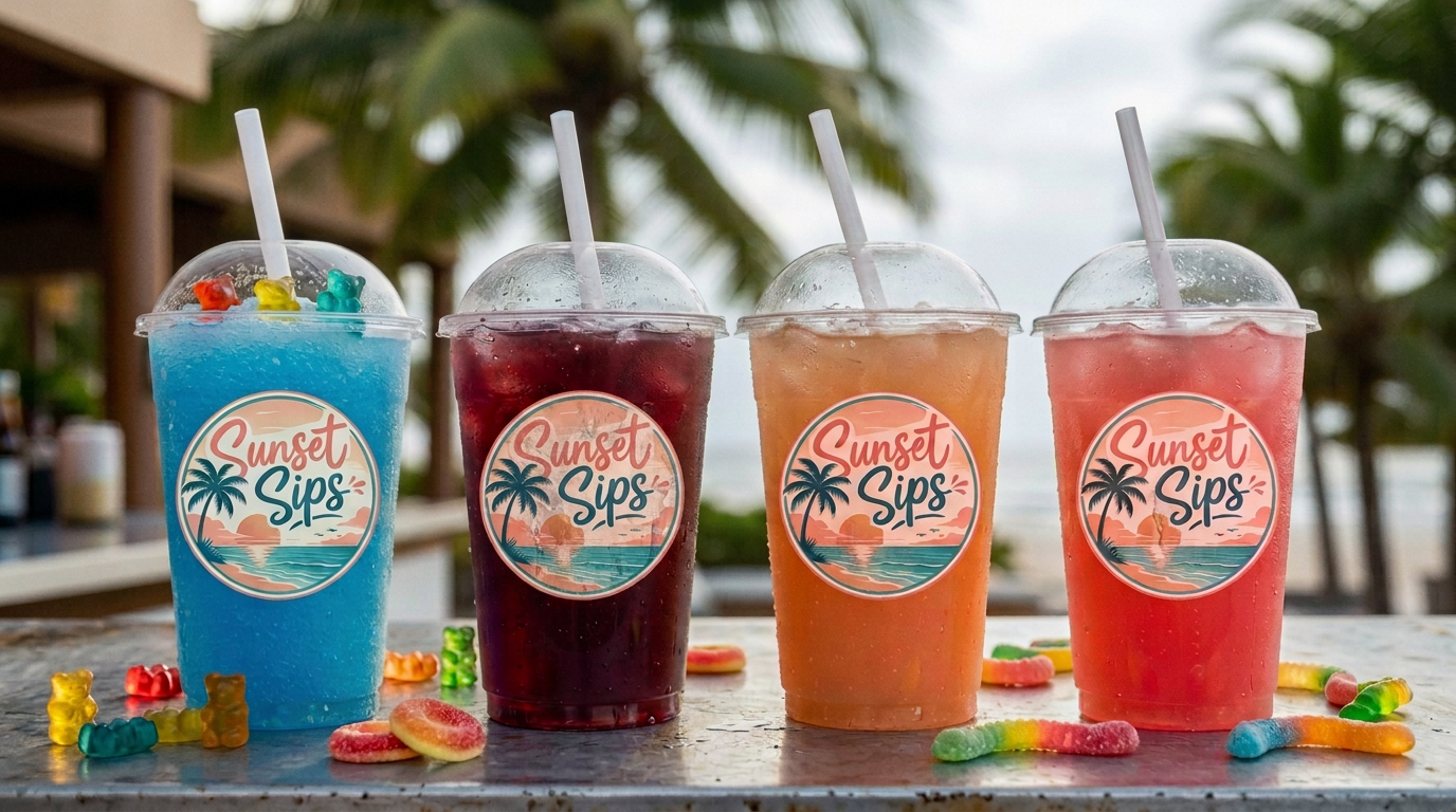 Colorful Sunset Sips dirty sodas at golden hour